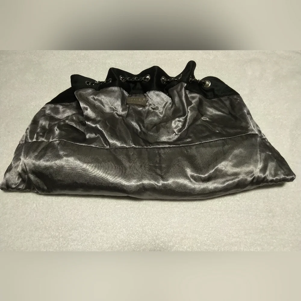 Authentic Chanel Melrose Cabas Black Satin Tote